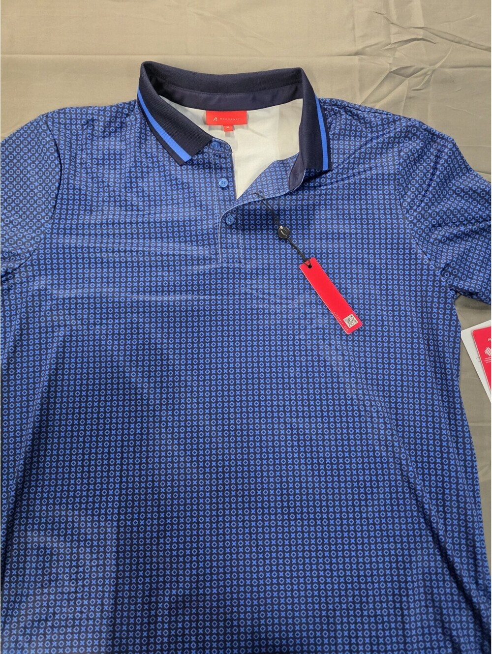 Redvanly Blue Norvins Geometric XO's Performance Casual Golf Polo Shirt Men's XL